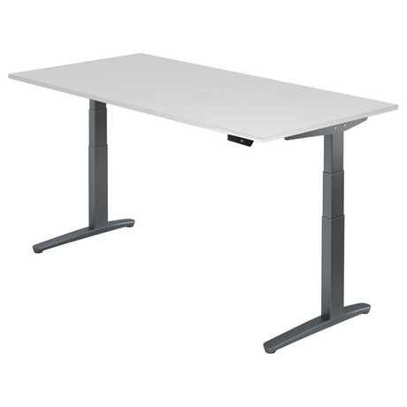 Bureau à hauteur réglable électriquement XBHM 2E GG avec plateau blanc et piètement gris de hjh OFFICE PRO