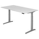Bureau à hauteur réglable électriquement XBHM 2E SS avec plateau blanc et structure grise de hjh OFFICE PRO