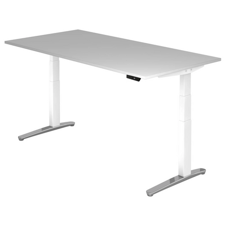 Bureau à réglage électrique de la hauteur XBHM 2E WC en gris avec piètement blanc de hjh OFFICE PRO