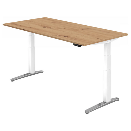 Bureau à hauteur réglable électriquement XBHM 2E WC en chêne noueux avec piètement blanc de hjh OFFICE PRO