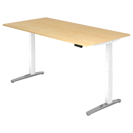 Bureau à hauteur réglable électriquement XBHM 2E WC en érable avec pieds blancs de hjh OFFICE PRO