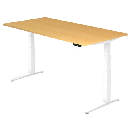 Bureau à hauteur réglable électriquement XBHM 2E WW en hêtre avec cadre blanc de hjh OFFICE PRO