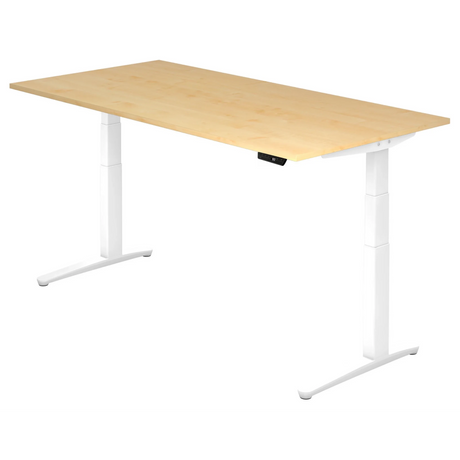 Bureau à hauteur réglable électriquement XBHM 2E WW en érable avec piètement blanc de hjh OFFICE PRO
