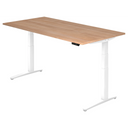 Bureau à hauteur réglable électriquement XBHM 2E WW avec plateau en noyer et structure blanche de hjh OFFICE PRO