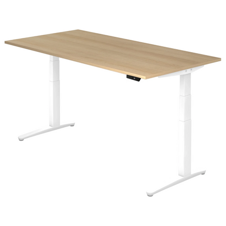 Bureau à hauteur réglable électriquement XBHM 2E WW en chêne avec piètement blanc de hjh OFFICE PRO