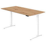 Bureau à réglage électrique de la hauteur XBHM 2E WW en chêne rustique avec piètement blanc de hjh OFFICE PRO