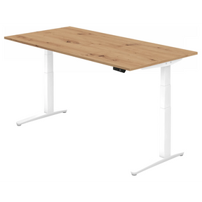 Bureau à réglage électrique de la hauteur XBHM 2E WW en chêne rustique avec piètement blanc de hjh OFFICE PRO