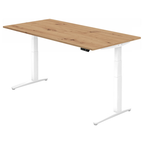 Bureau à réglage électrique de la hauteur XBHM 2E WW en chêne rustique avec piètement blanc de hjh OFFICE PRO