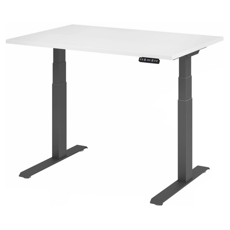 Bureau à hauteur réglable électriquement XDKB 12 G avec plateau blanc et cadre sombre de hjh OFFICE PRO
