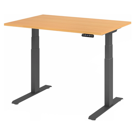 Bureau à hauteur réglable électriquement XDKB 12 G en hêtre avec cadre noir de hjh OFFICE PRO