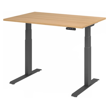 Bureau à hauteur réglable électriquement XDKB 12 G en chêne avec structure gris foncé de hjh OFFICE PRO