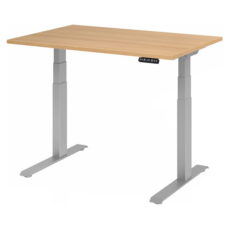 Bureau à hauteur réglable électriquement XDKB 12 S aspect chêne avec structure argentée de hjh OFFICE PRO