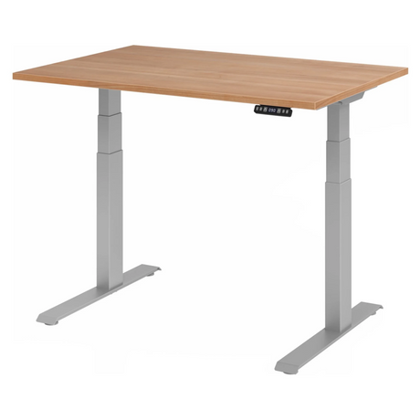 Bureau à hauteur réglable électriquement XDKB 12 S aspect noyer avec structure argentée de hjh OFFICE PRO