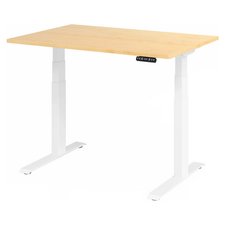 Bureau à réglage électrique de la hauteur XDKB 12 W avec plateau en érable clair et cadre blanc de hjh OFFICE PRO