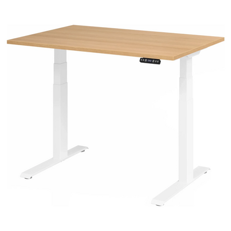 Bureau à hauteur réglable électriquement XDKB 12 W aspect chêne avec structure blanche de hjh OFFICE PRO