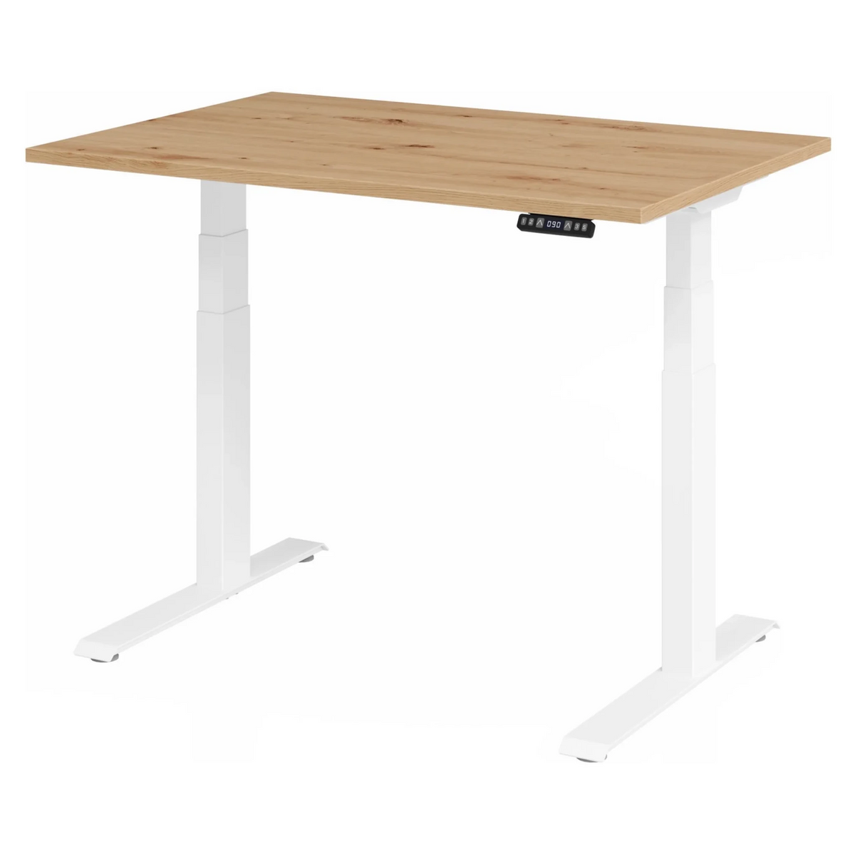 Bureau à hauteur réglable électriquement XDKB 12 W en chêne rustique avec piètement blanc de hjh OFFICE PRO