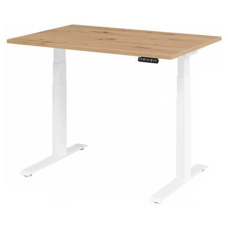 Bureau à hauteur réglable électriquement XDKB 12 W en chêne rustique avec piètement blanc de hjh OFFICE PRO