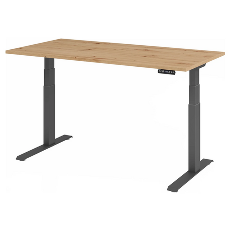 Bureau à hauteur réglable électriquement XDKB 16 G en chêne rustique avec piètement sombre de hjh OFFICE PRO
