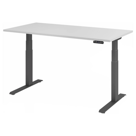 Bureau à hauteur réglable électriquement XDKB 16 G avec plateau gris et cadre noir de hjh OFFICE PRO