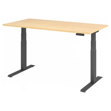 Bureau à hauteur réglable électriquement XDKB 16 G en érable avec cadre noir et écran de hjh OFFICE PRO