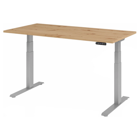Bureau à réglage électrique de la hauteur XDKB 16 S en chêne rustique avec structure argentée de hjh OFFICE PRO