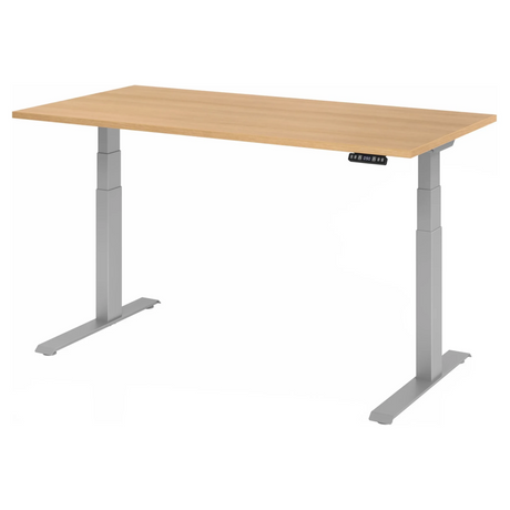 Bureau à hauteur réglable électriquement XDKB 16 S aspect chêne avec structure argentée de hjh OFFICE PRO