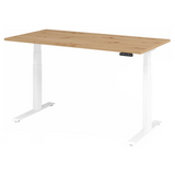 Bureau à hauteur réglable électriquement XDKB 16 W avec plateau en chêne rustique et piètement blanc de hjh OFFICE PRO