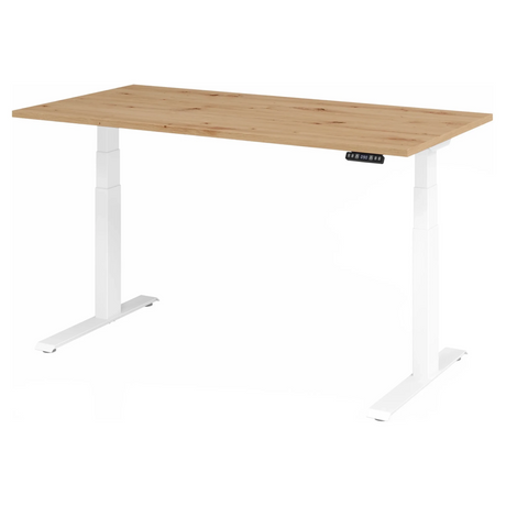 Bureau à hauteur réglable électriquement XDKB 16 W avec plateau en chêne rustique et piètement blanc de hjh OFFICE PRO
