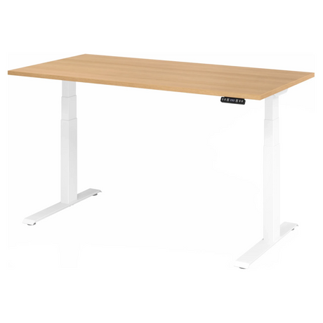 Bureau réglable électriquement en hauteur XDKB 16 W avec plateau en chêne et piètement blanc de hjh OFFICE PRO