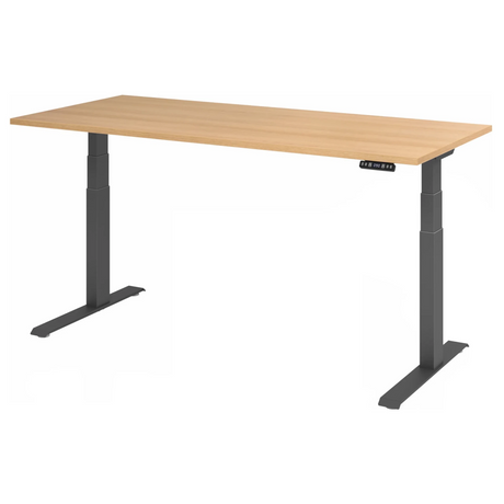 Bureau réglable en hauteur XDKB 19 G avec plateau en chêne clair et structure noire de hjh OFFICE PRO