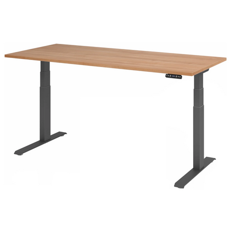 Bureau réglable en hauteur XDKB 19 G avec plateau couleur noyer et structure noire de hjh OFFICE PRO