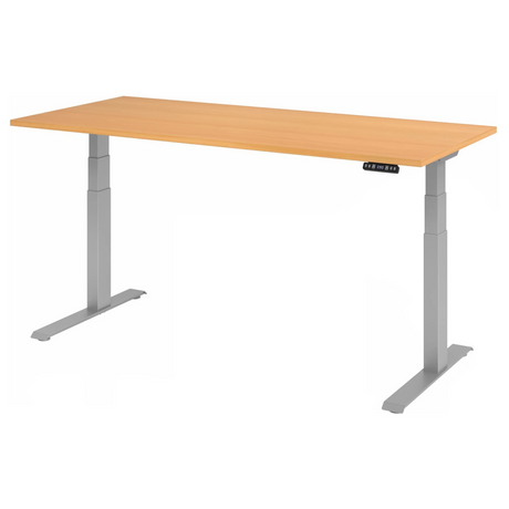 Bureau à hauteur réglable électriquement XDKB 19 S en hêtre avec structure argentée de hjh OFFICE PRO