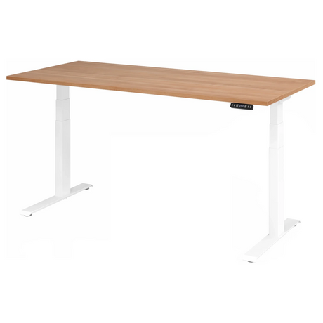 Bureau réglable en hauteur électriquement XDKB 19 W avec plateau en noyer et structure blanche de hjh OFFICE PRO
