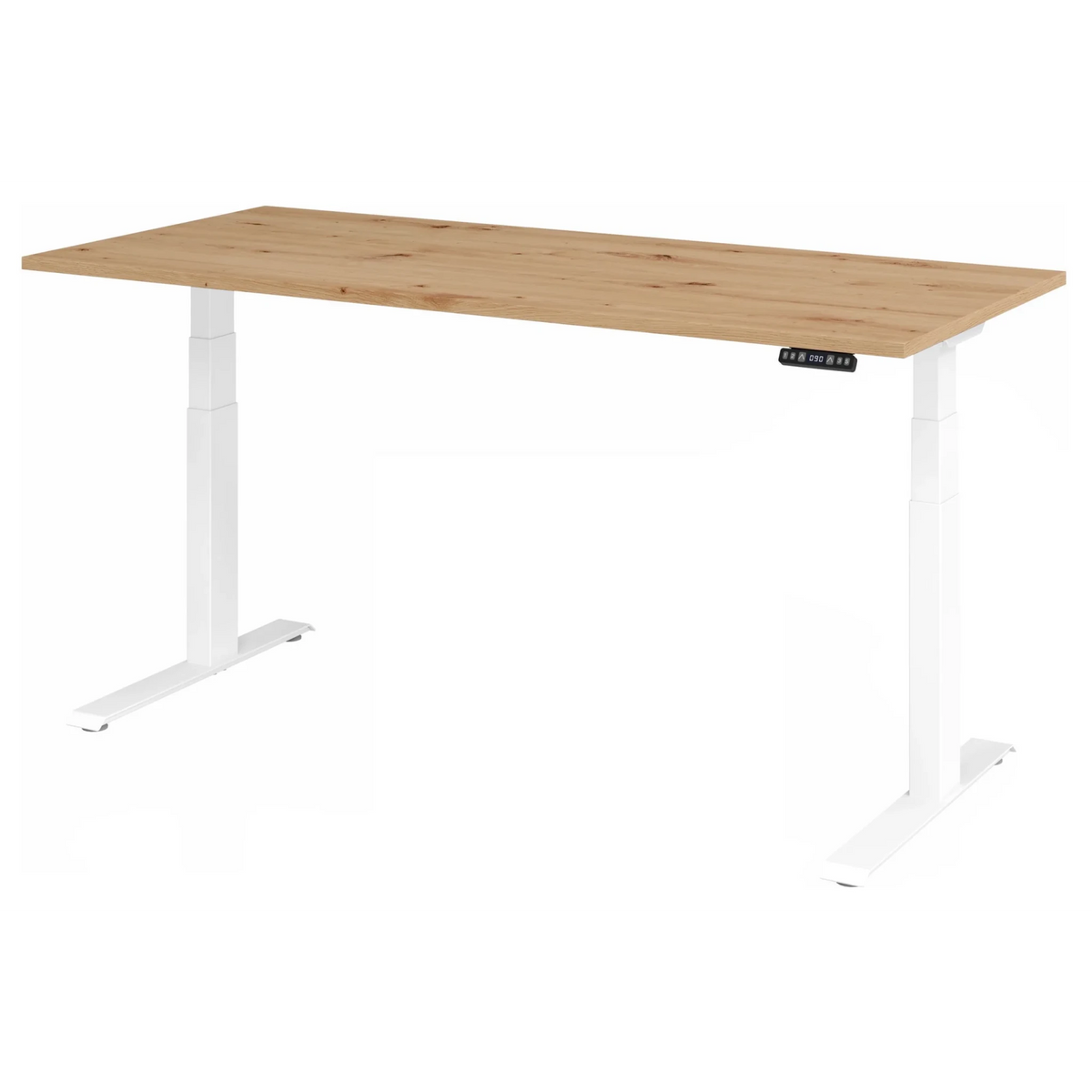 Bureau à hauteur réglable électriquement XDKB 19 W en chêne noueux avec piètement blanc de hjh OFFICE PRO