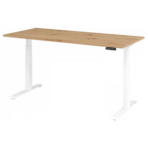 Bureau à hauteur réglable électriquement XDKB 19 W en chêne noueux avec piètement blanc de hjh OFFICE PRO