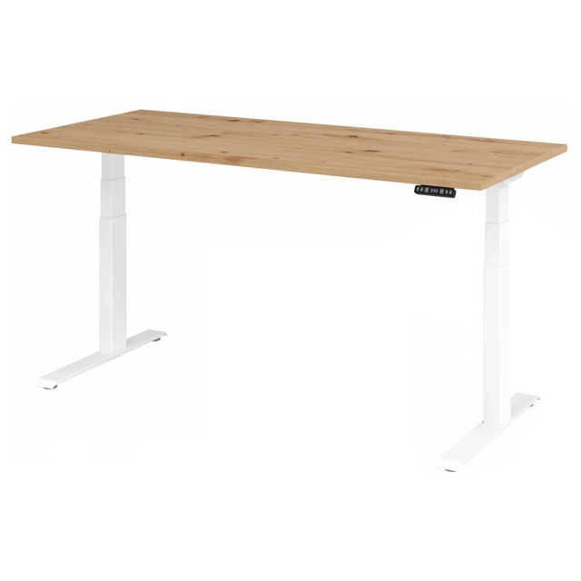 Bureau à hauteur réglable électriquement XDKB 19 W en chêne noueux avec piètement blanc de hjh OFFICE PRO