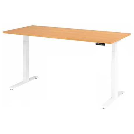 Bureau réglable en hauteur électriquement XDKB 19 W avec plateau couleur hêtre et structure blanche de hjh OFFICE PRO