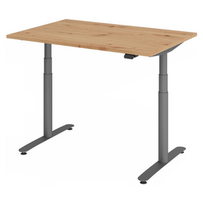 Bureau à hauteur réglable électriquement XDLR 12 G avec plateau en chêne rustique et piètement gris de hjh OFFICE PRO