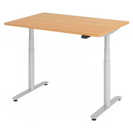 Bureau à hauteur réglable électriquement XDLR 12 S en hêtre avec structure argentée de hjh OFFICE PRO