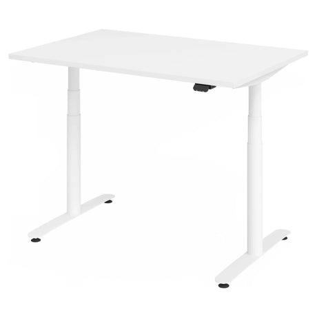 Bureau à hauteur réglable électriquement XDLR 12 W en blanc avec plateau rectangulaire de hjh OFFICE PRO