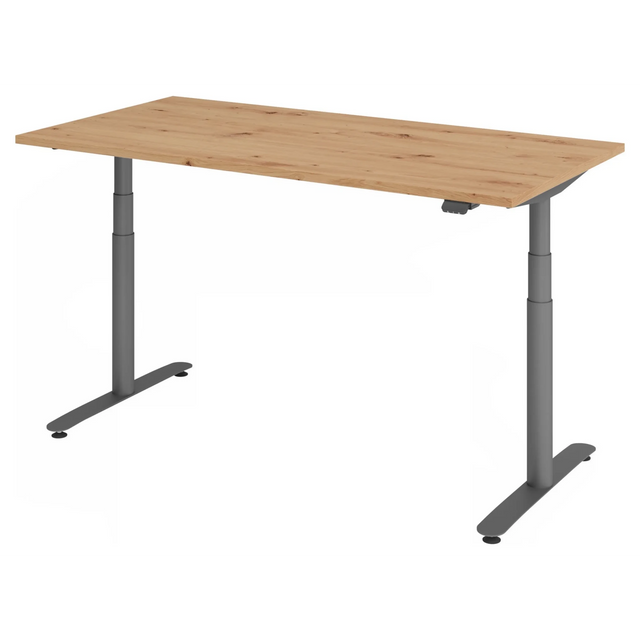 Bureau à hauteur réglable électriquement XDLR 16 G avec plateau en chêne rustique et piètement gris de hjh OFFICE PRO