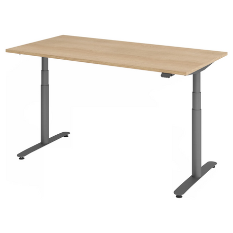 Bureau à hauteur réglable électriquement XDLR 16 G en chêne avec pieds gris de hjh OFFICE PRO