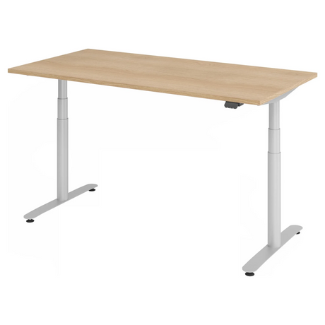 Bureau à hauteur réglable électriquement XDLR 16 S avec plateau en chêne clair et piètement blanc de hjh OFFICE PRO