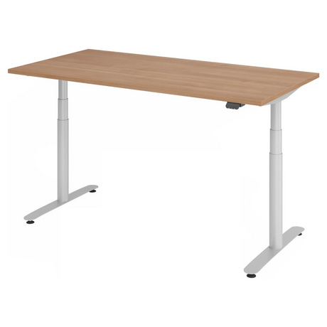 Bureau à hauteur réglable électriquement XDLR 16 S effet noyer avec piètement blanc de hjh OFFICE PRO