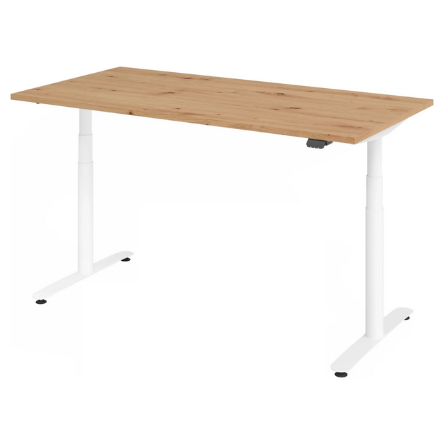 Bureau à hauteur réglable électriquement XDLR 16 W avec plateau en chêne rustique et piètement blanc de hjh OFFICE PRO