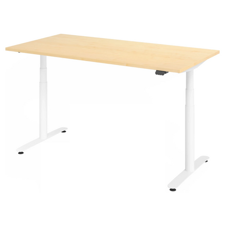 Bureau réglable en hauteur électriquement XDLR 16 W en érable avec piètement blanc de hjh OFFICE PRO