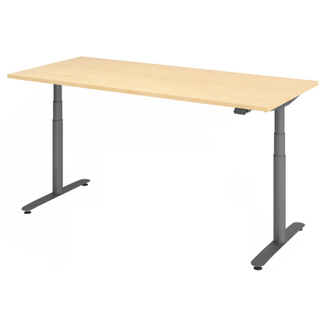 Bureau à hauteur réglable électriquement XDLR 19 G en érable avec piètement gris de hjh OFFICE PRO