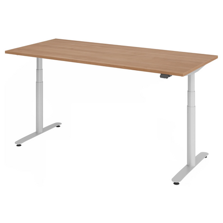 Bureau à hauteur réglable électriquement XDLR 19 S aspect noyer avec pieds blancs de hjh OFFICE PRO