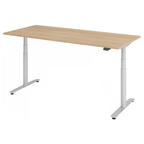 Bureau à hauteur réglable électriquement XDLR 19 S avec plateau en chêne et structure blanche de hjh OFFICE PRO