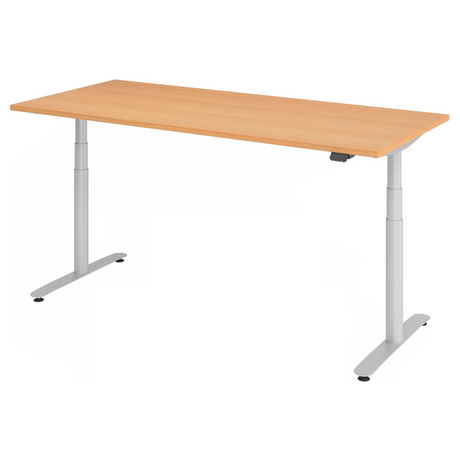 Bureau à hauteur réglable électriquement XDLR 19 S en hêtre avec piètement argenté de hjh OFFICE PRO